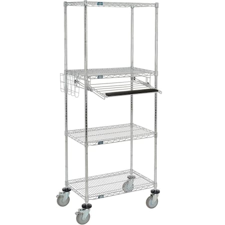 Nexel 4-Shelf Mobile Wire Computer Workstation with Keyboard Tray, 30inW x 18inD x 79inH, Chrome 695438